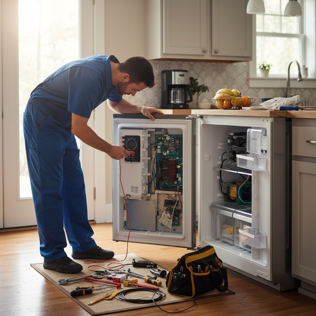 Technician diagnosing an appliance